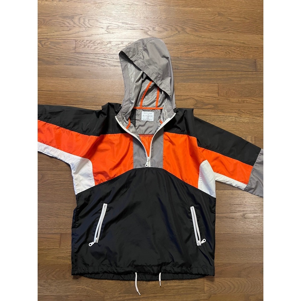 Urban Outfitters Mens Colorblock Windbreaker Half Zip Hooded Jacket Orange Large